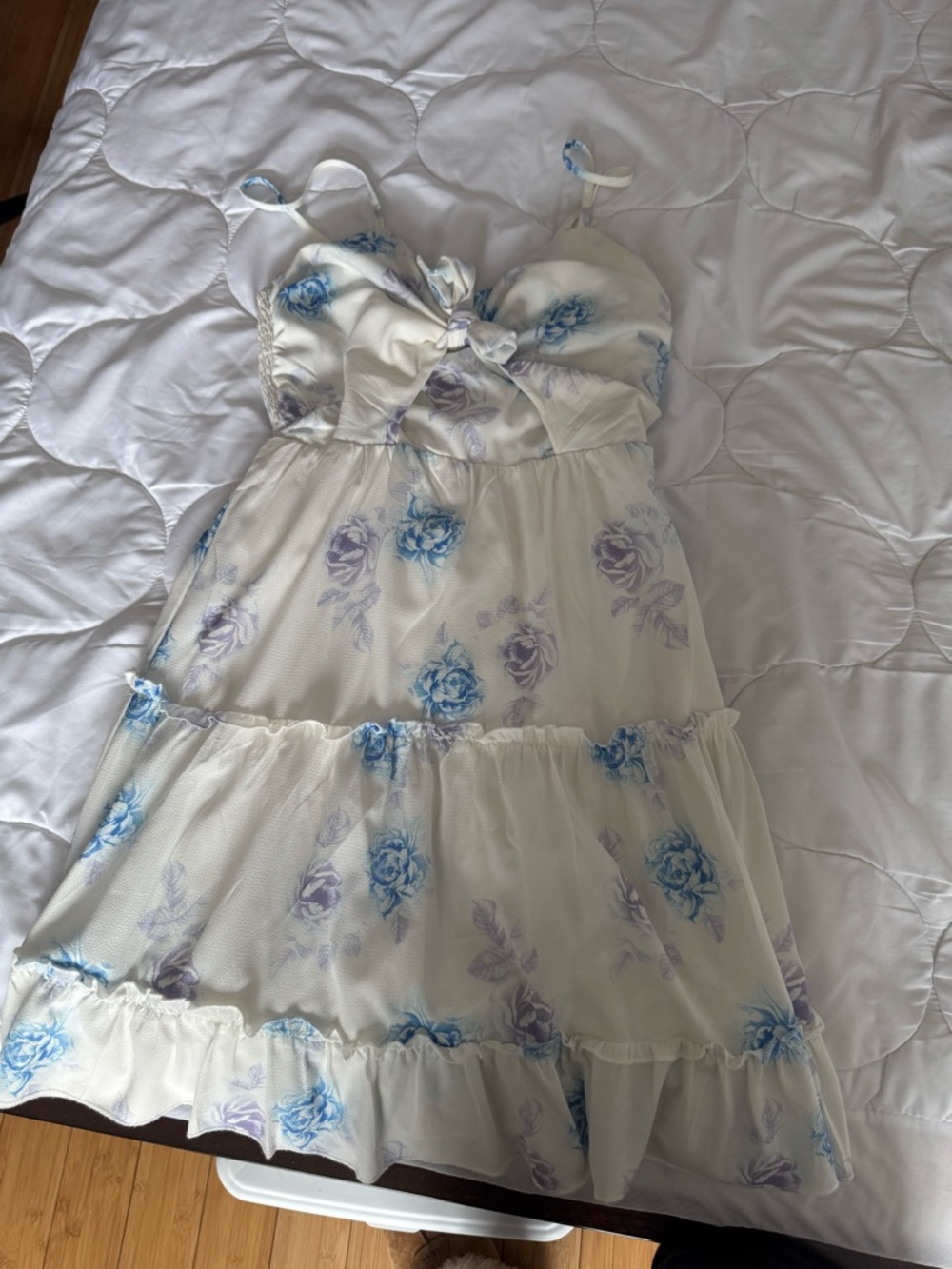 Wish White Mini Dress with Blue & Lavender Floral Print